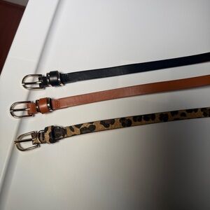 Set of 3 - Leather and Animal Print Women's Belt Set - Black Tan & Leopard 12/14